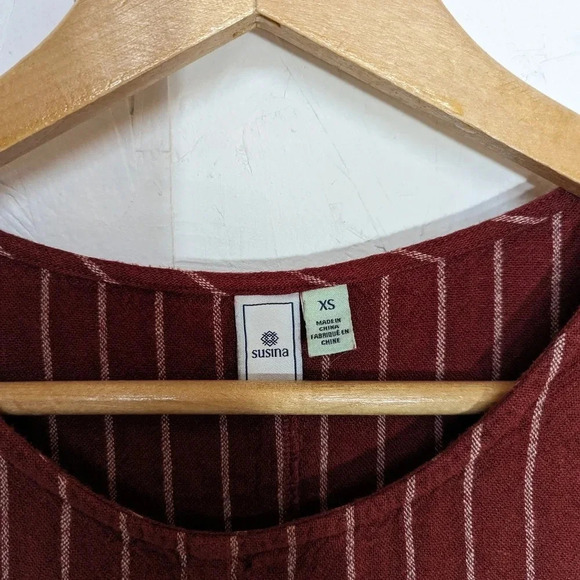 Susina linen blend burgundy striped dress with pockets women's size XS D24 - Picture 2 of 9